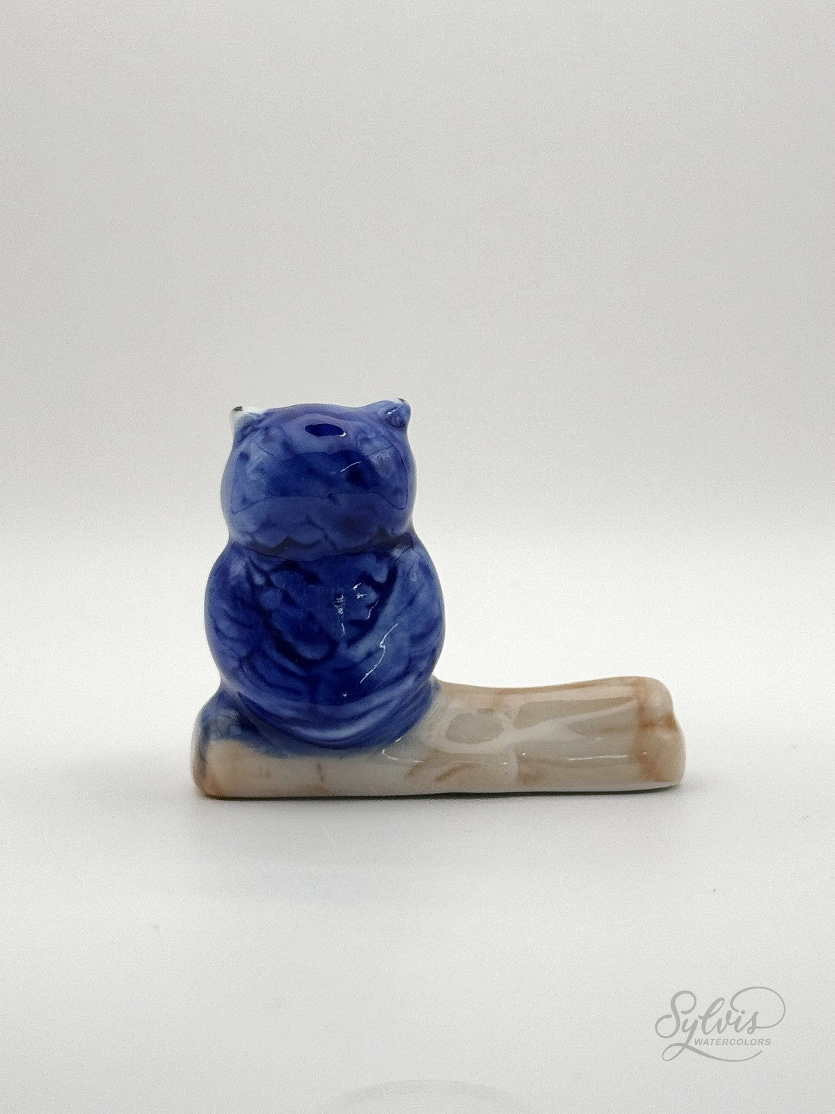 Pinselablage blaue Eule von hinten