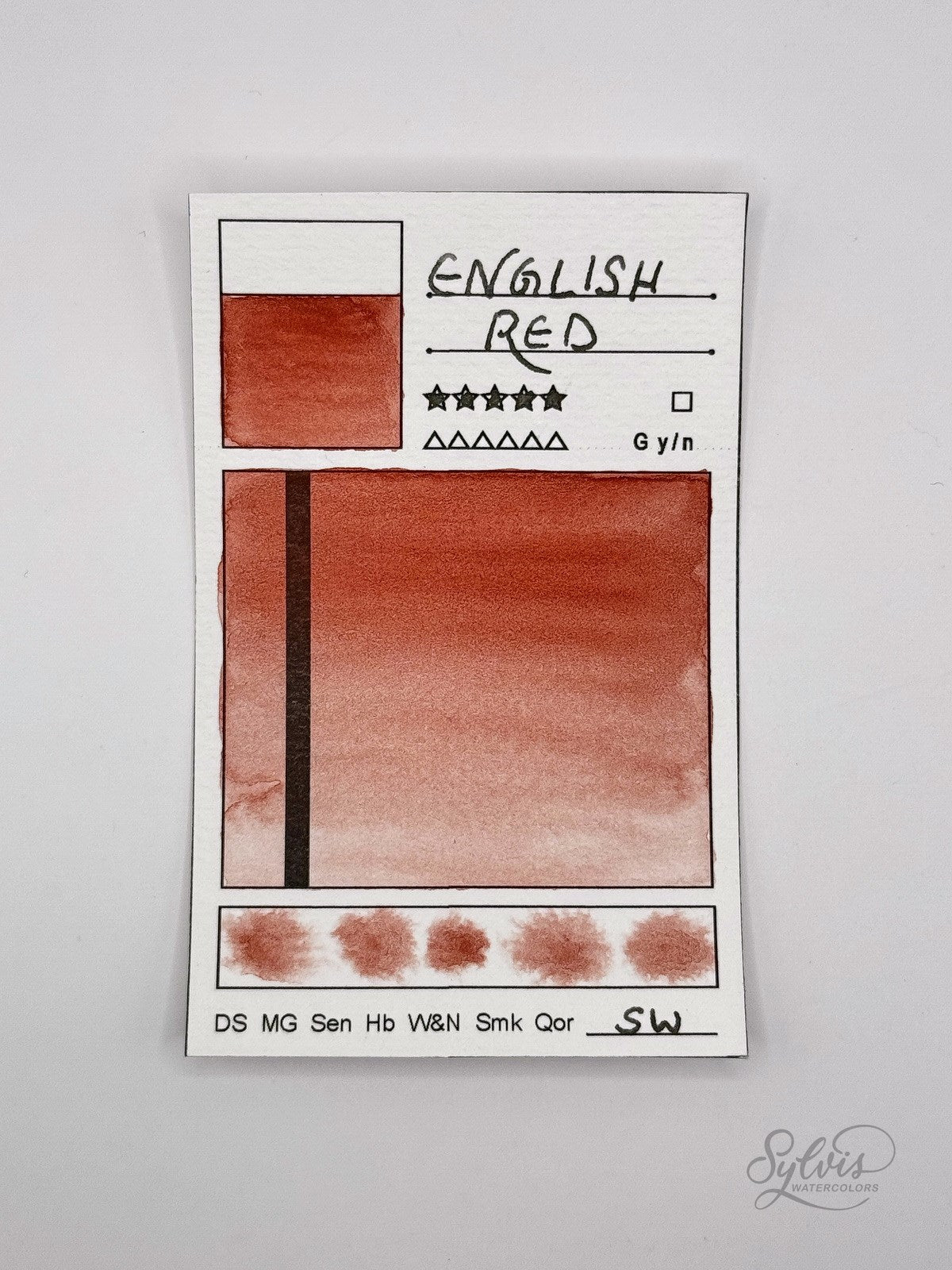 kleine Farbkarte English Red – handgemachte Aquarellfarbe auf Aquarellpapier, höchste Lichtechtheit