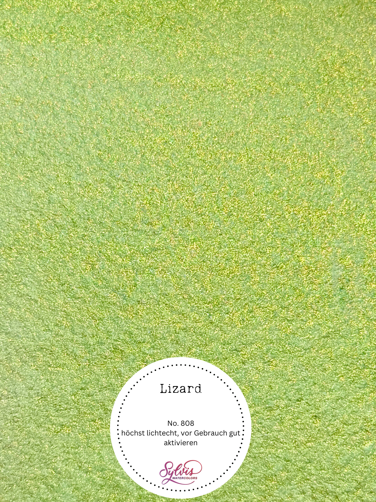 Farbkarte Lizard – handgemachte Aquarellfarbe auf Aquarellpapier, MICA Glitzerfarbe