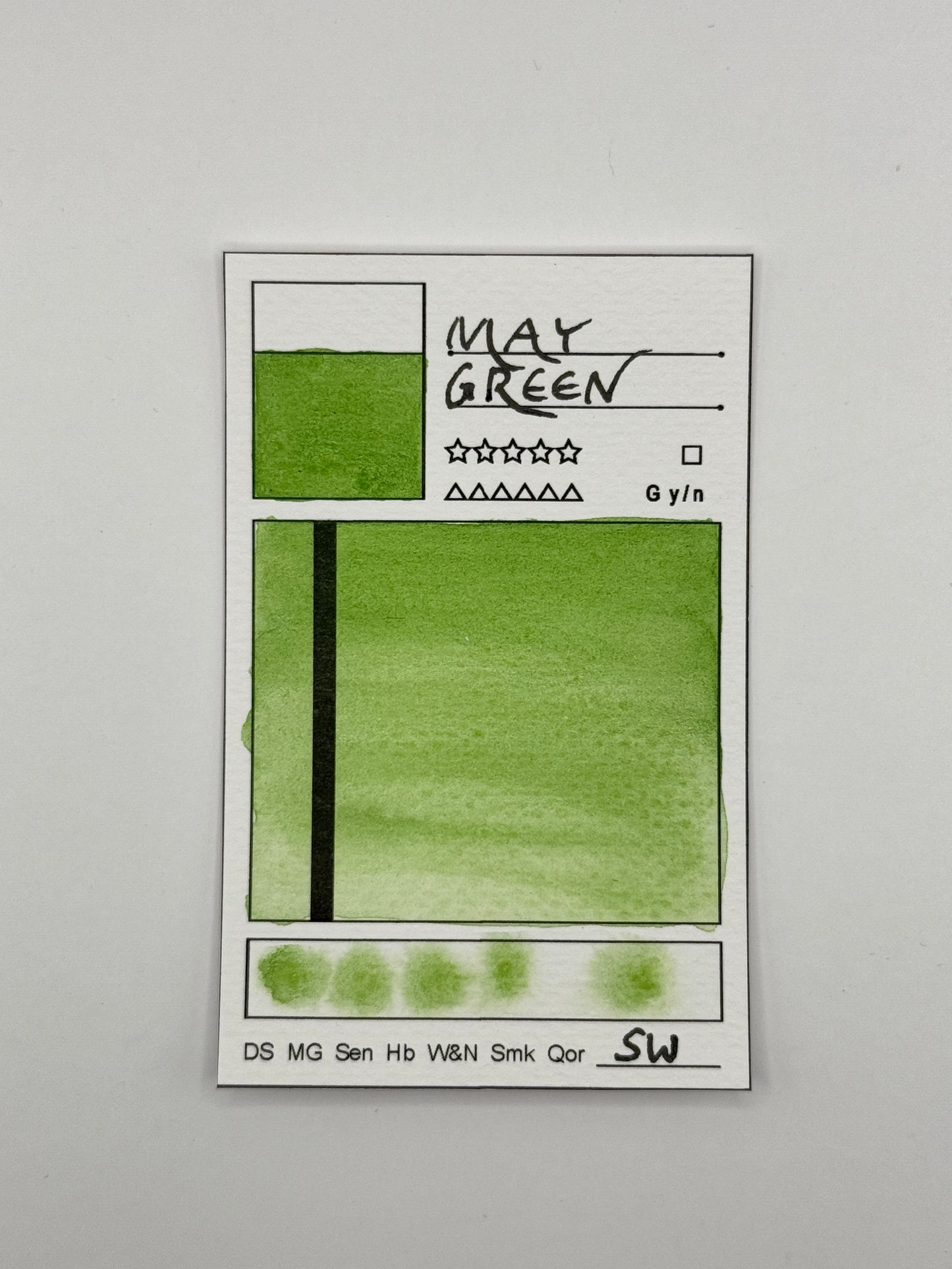 kleine Farbkarte May Green - handgemachte Aquarellfarbe auf Aquarellpapier, höchste bis sehr hohe Lichtechtheit