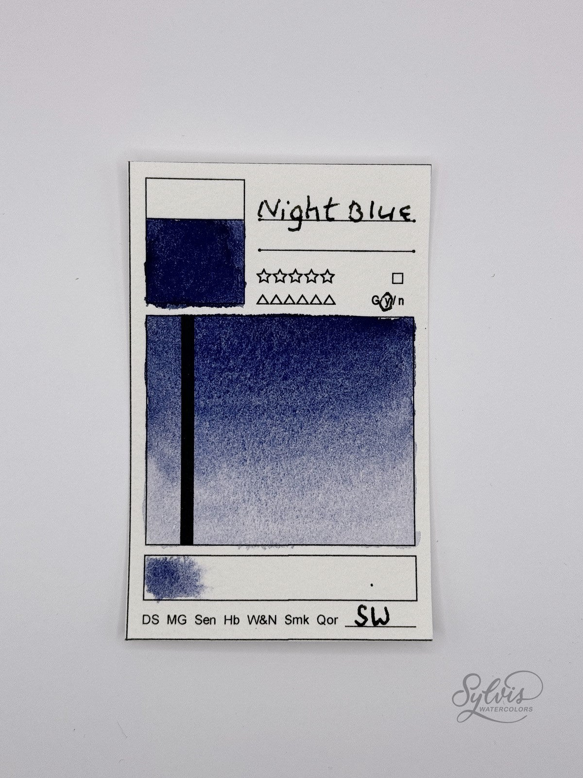kleine Farbkarte Night Blue – handgemachte Aquarellfarbe auf Aquarellpapier, höchste Lichtechtheit