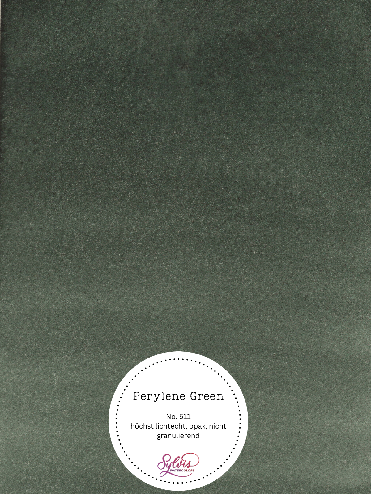 Farbkarte Perylene Green – handgemachte Aquarellfarbe auf Aquarellpapier, höchste Lichtechtheit