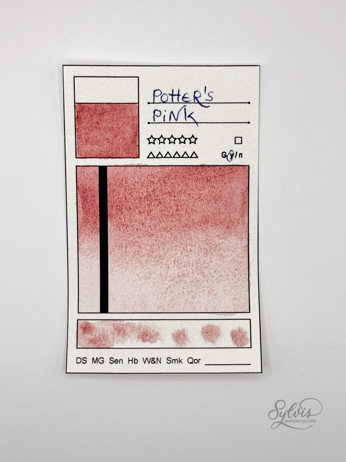 kleine Farbkarte Potter's Pink – handgemachte Aquarellfarbe auf Aquarellpapier, höchste Lichtechtheit