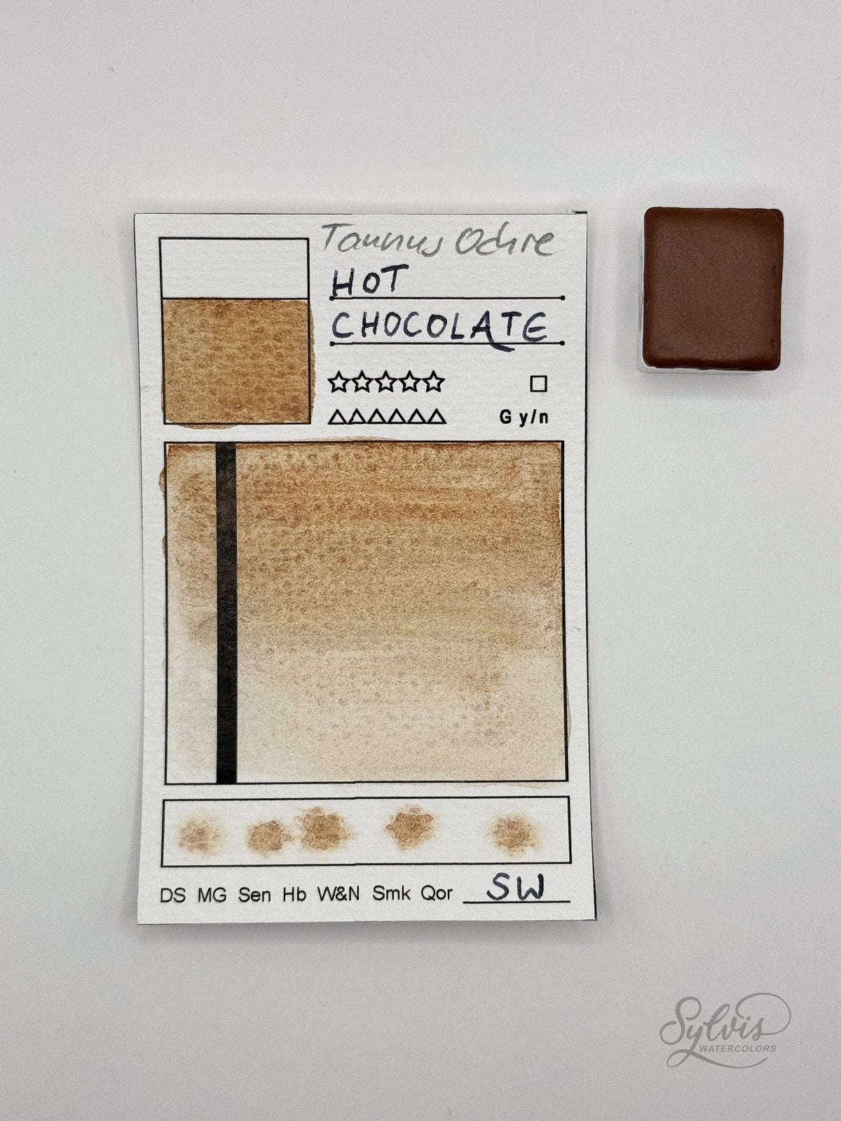 kleine Farbkarte Taunus Ochre – handgemachte Aquarellfarbe auf Aquarellpapier, höchste Lichtechtheit