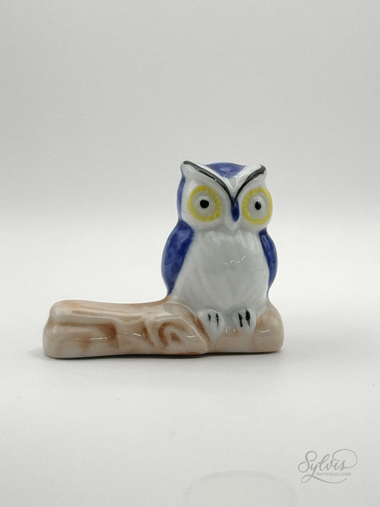 Pinselablage blaue Eule von vorn