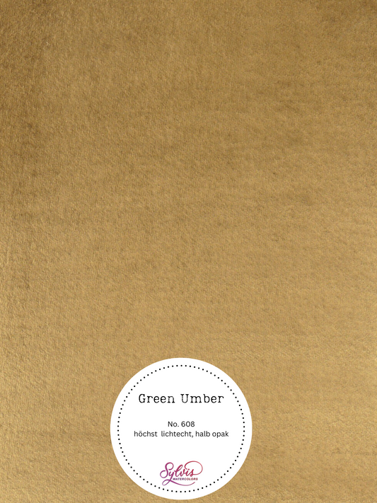 Farbkarte Green Umber – handgemachte Aquarellfarbe auf Aquarellpapier in Künstlerqualität, höchst lichtecht
