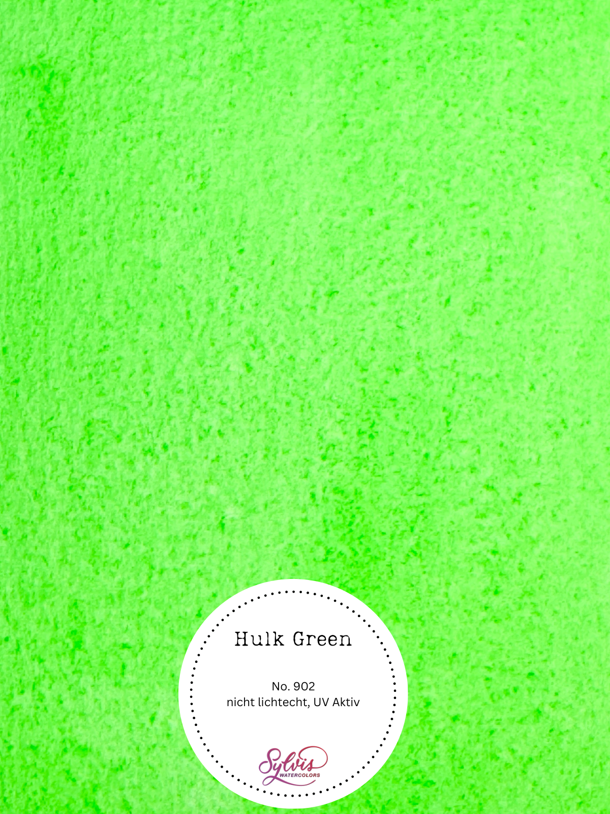 Farbkarte Hulk Green – handgemachte Aquarellfarbe auf Aquarellpapier, Neon, UV-aktiv
