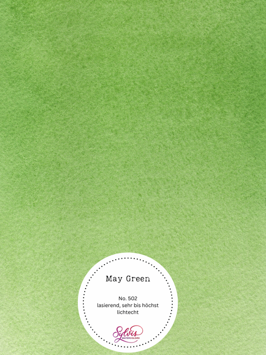 Farbkarte May Green – handgemachte Aquarellfarbe auf Aquarellpapier, höchste bis sehr hohe Lichtechtheit