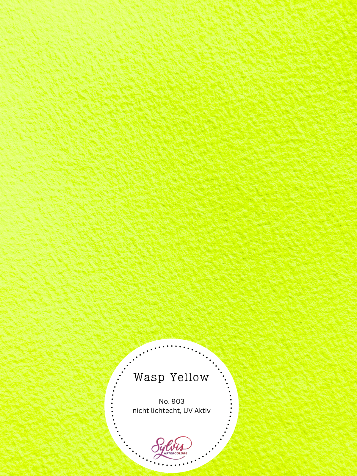 Farbkarte Wasp Yellow – handgemachte Aquarellfarbe auf Aquarellpapier, Neon, UV-aktiv