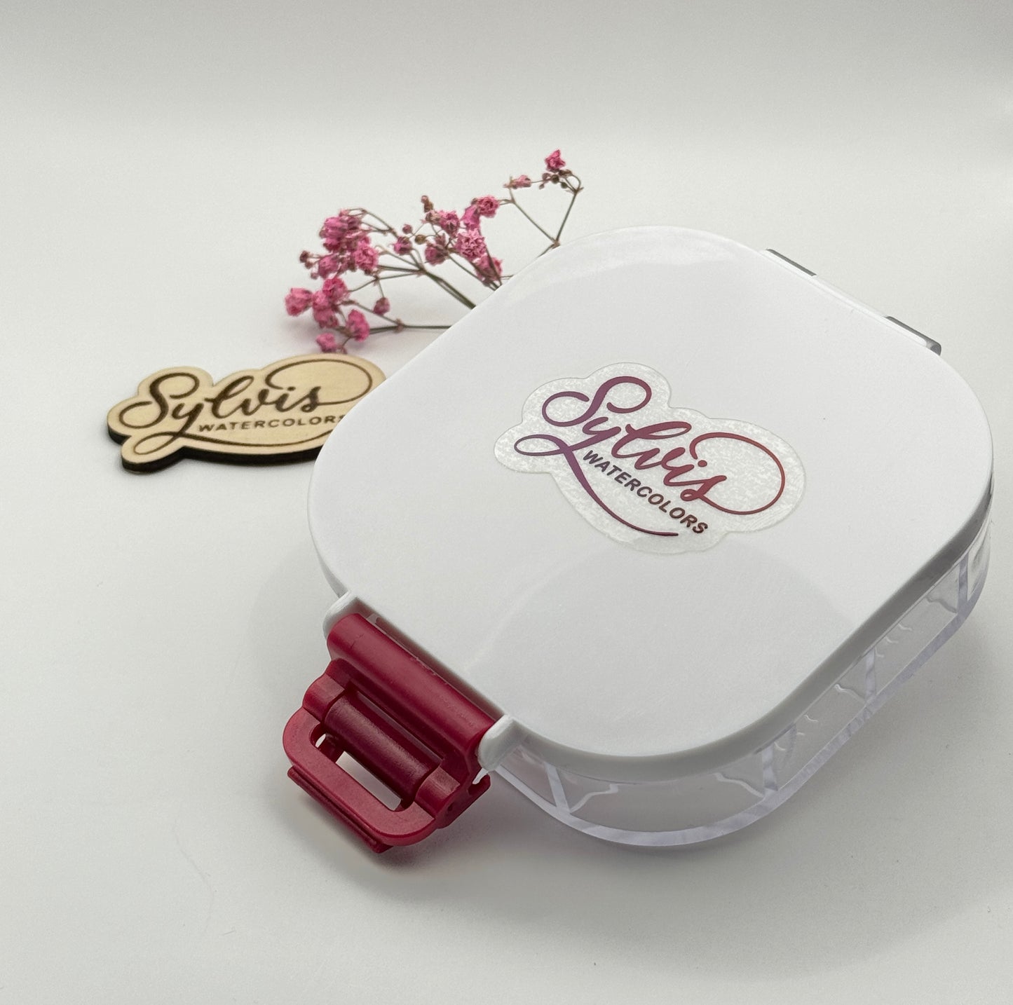 Dose mit Logo als Wetpalette / Reisepalettenbox mit Fächern für 16 Farben