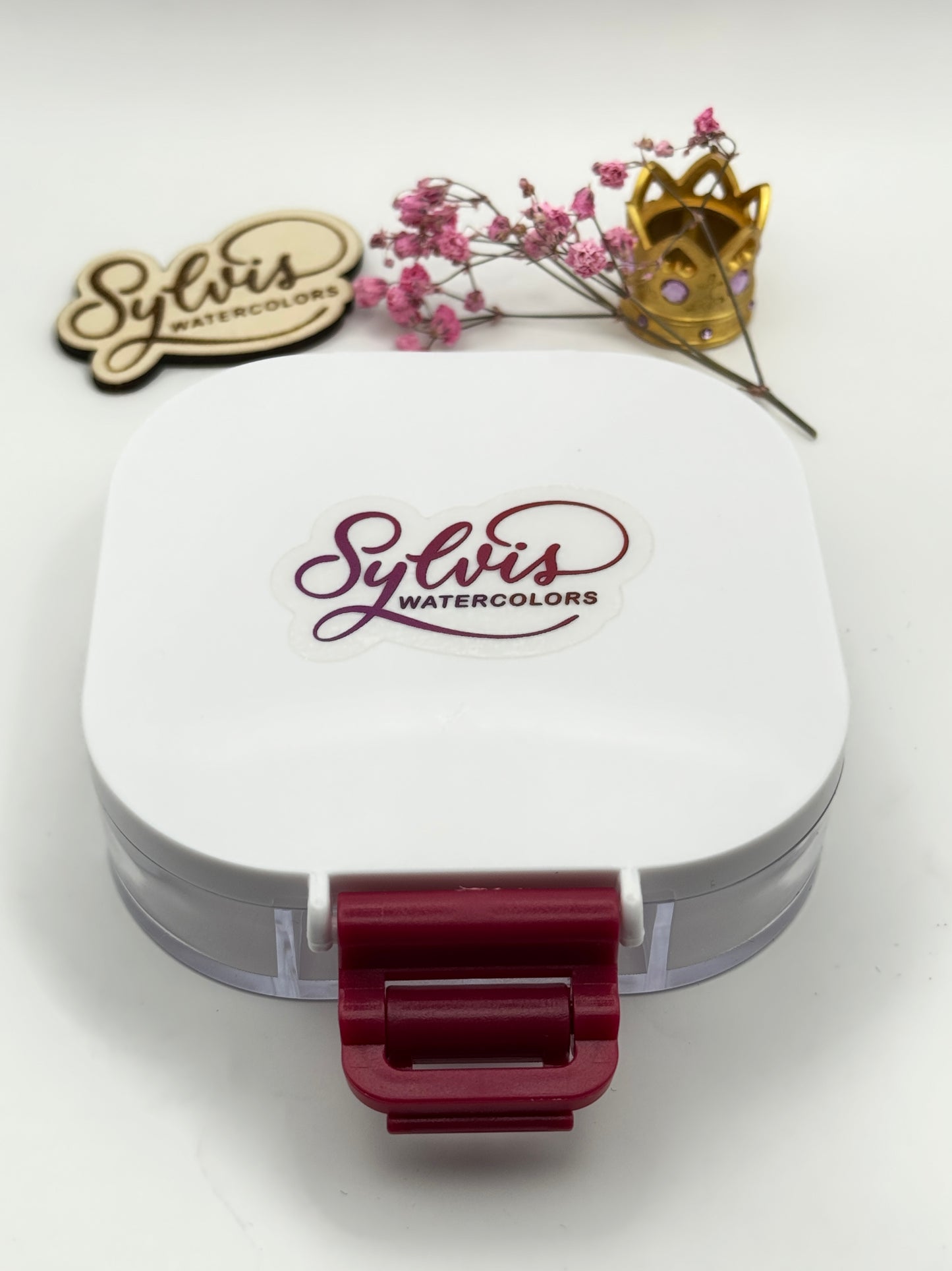 Dose mit Logo als Wetpalette / Reisepalettenbox mit Fächern für 16 Farben