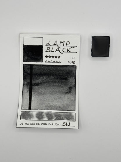 kleine Farbkarte Lampblack mit halbem Näpfchen – handgemachte Aquarellfarbe auf Aquarellpapier, höchste Lichtechtheit
