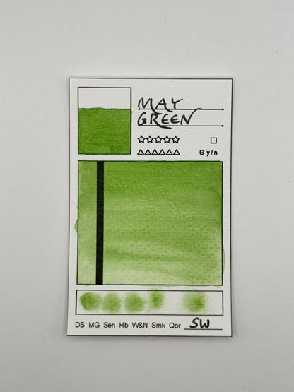 kleine Farbkarte May Green - handgemachte Aquarellfarbe auf Aquarellpapier, höchste bis sehr hohe Lichtechtheit