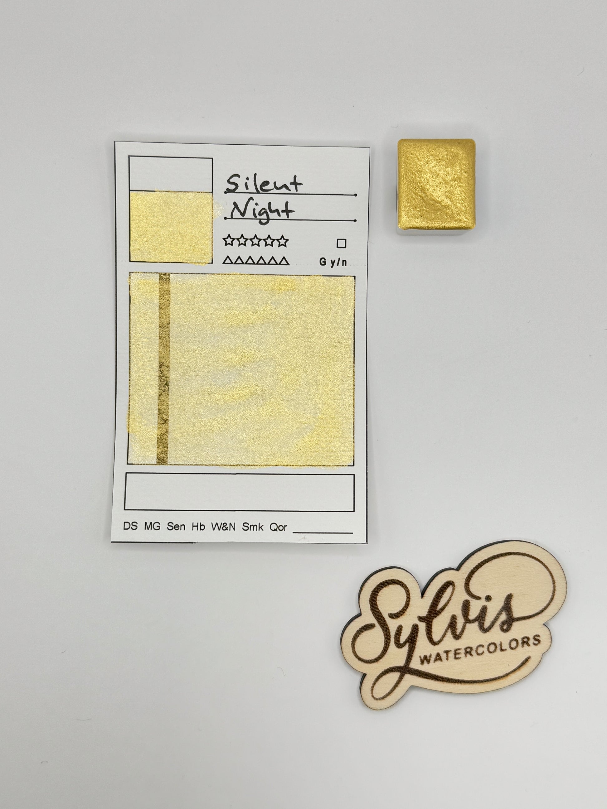 kleine Farbkarte Silent Night im halben Näpfchen – handgemachte Aquarellfarbe auf Aquarellpapier, höchste Lichtechtheit, Glitzer, MICA