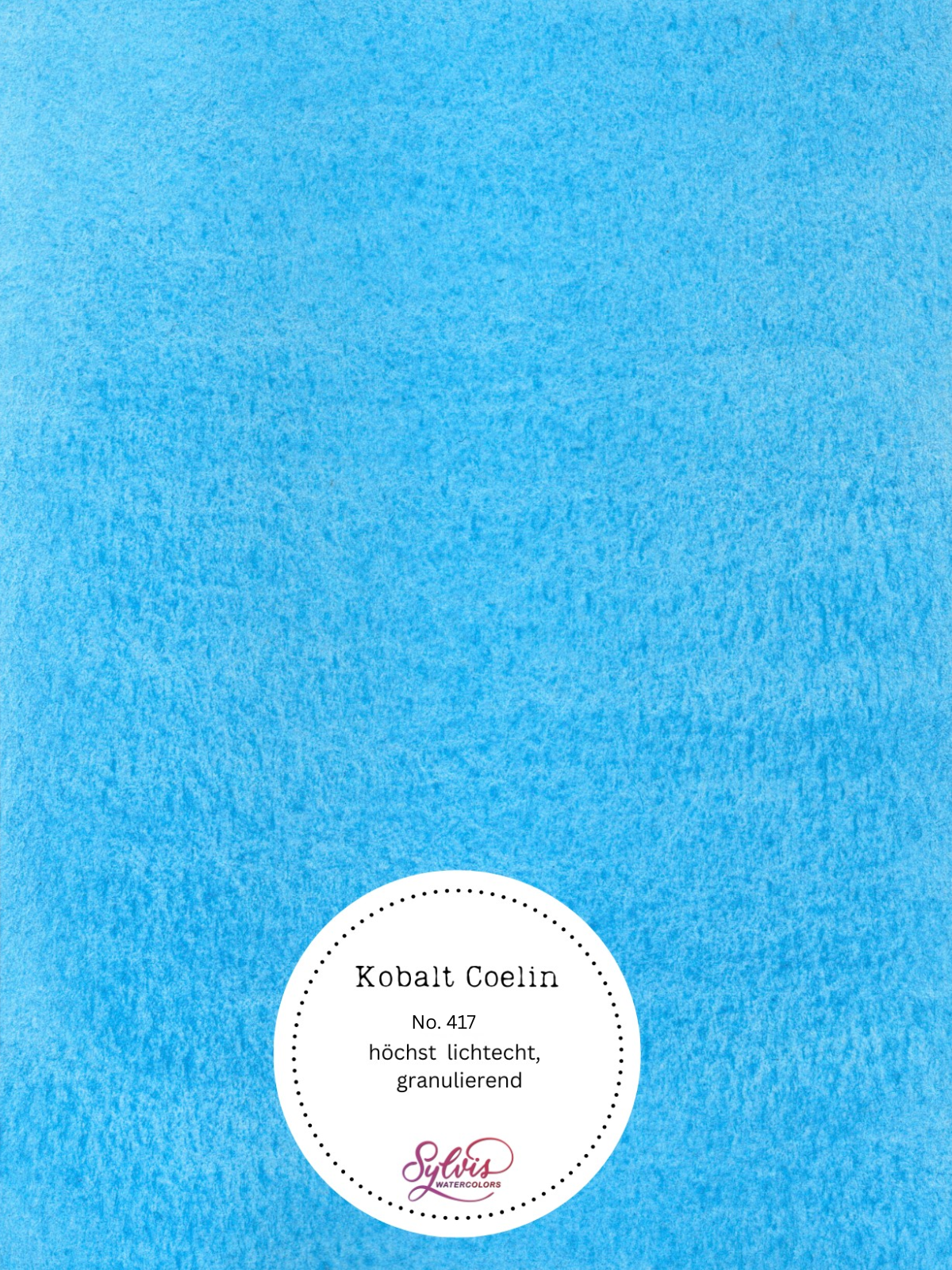 Farbswatch Kobalt Coelinblau auf Aquarellpapier mit Logo