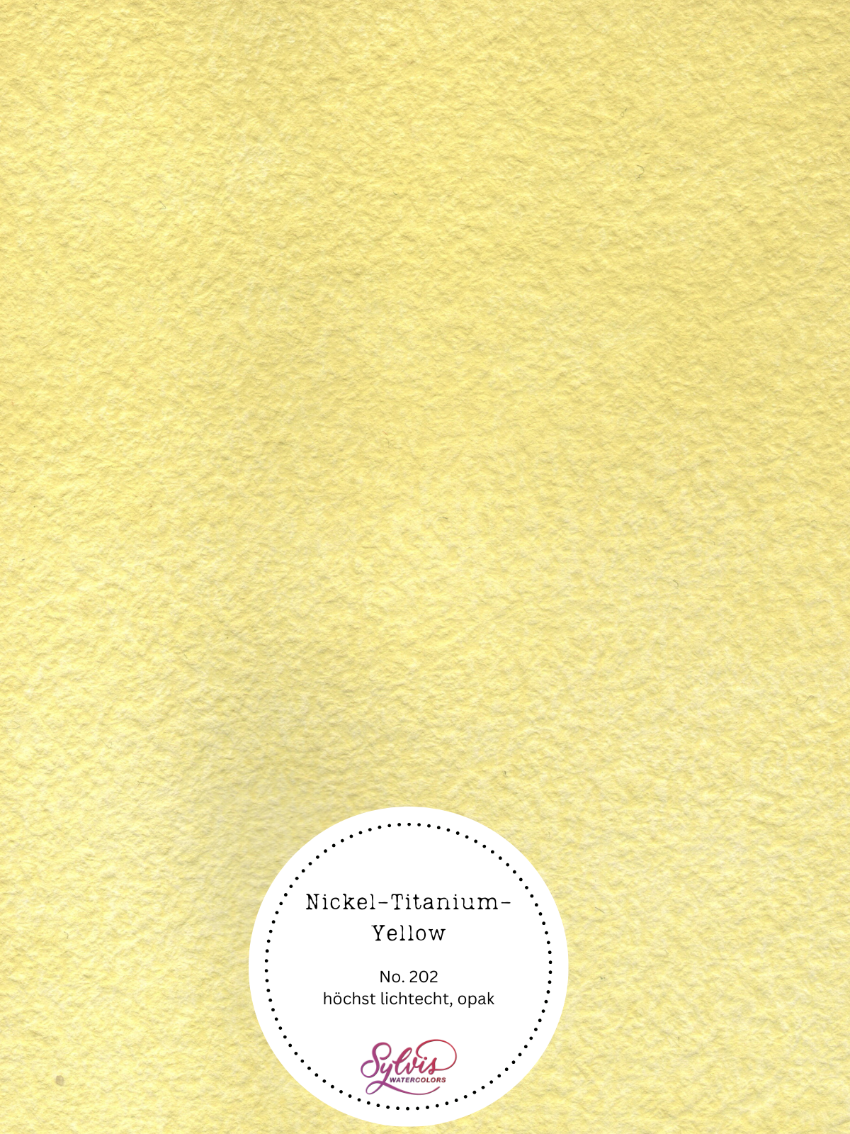 Farbkarte Nickel Titanium Yellow – handgemachte Aquarellfarbe auf Aquarellpapier, höchste Lichtechtheit