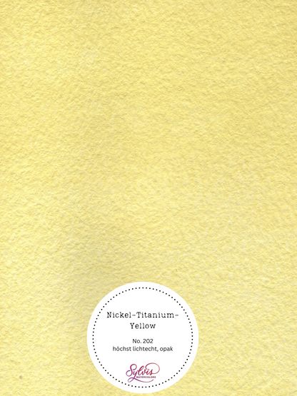 Farbkarte Nickel Titanium Yellow – handgemachte Aquarellfarbe auf Aquarellpapier, höchste Lichtechtheit