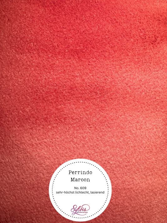 Farbkarte Perrindo Maroon – handgemachte Aquarellfarbe auf Aquarellpapier, sehr hohe bis höchste Lichtechtheit