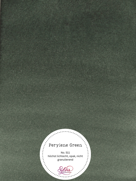 Farbkarte Perylene Green – handgemachte Aquarellfarbe auf Aquarellpapier, höchste Lichtechtheit