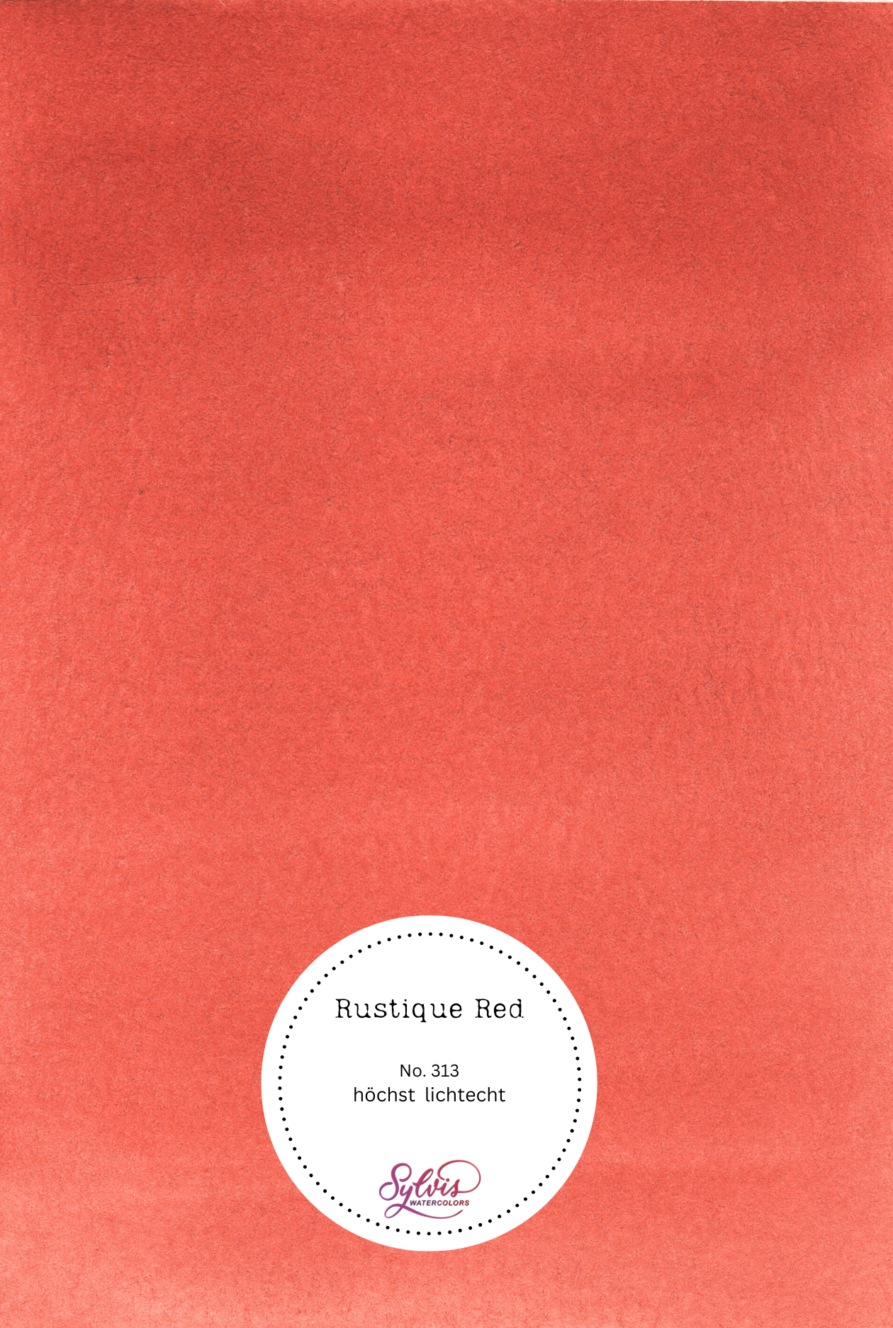 Farbswatch Rustique Red auf Aquarellpapier mit Logo
