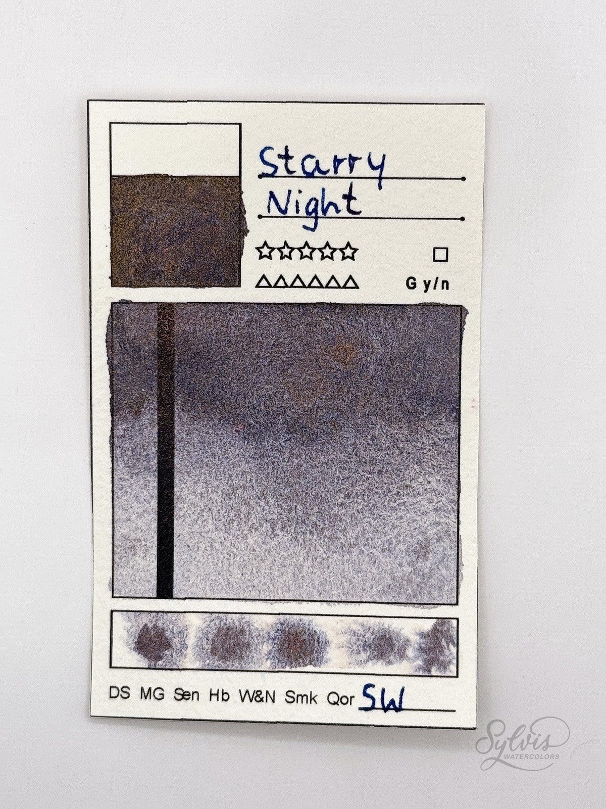kleine Farbkarte Starry NIght – handgemachte Aquarellfarbe auf Aquarellpapier, höchste Lichtechtheit, zeigt Schimmereffekt