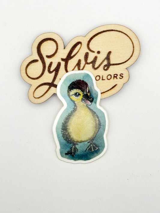 Vinylsticker Entlein auf Holzlogo Sylvis Watercolors