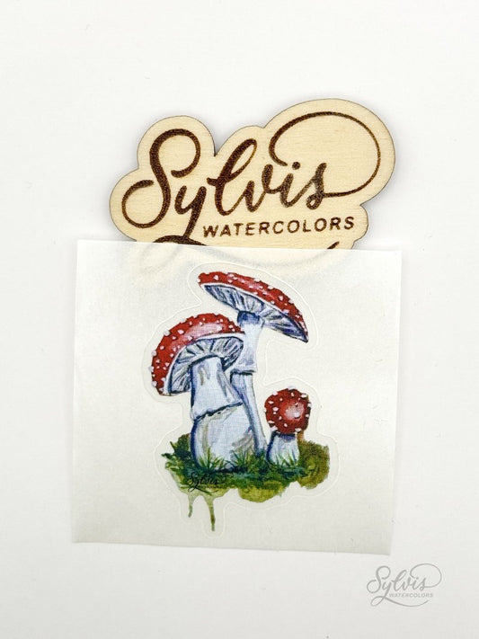 Vinylsticker Fliegenpilz auf Holzlogo Sylvis Watercolors