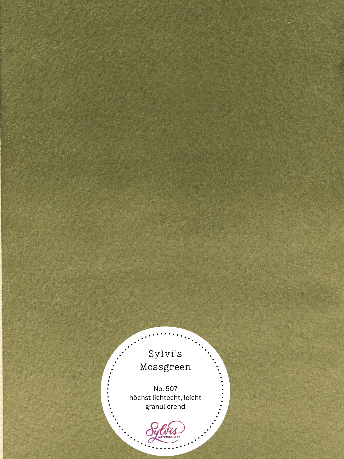 Farbkarte Sylvi's Mossgreen – handgemachte Aquarellfarbe auf Aquarellpapier, höchste Lichtechtheit